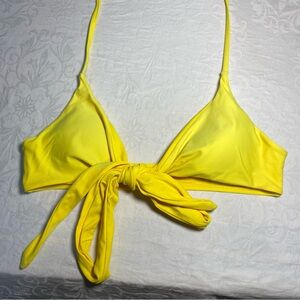 Bright Yellow Bikini Top Bow Tie Front Swim Suit Triangle Adjustable Halter Med